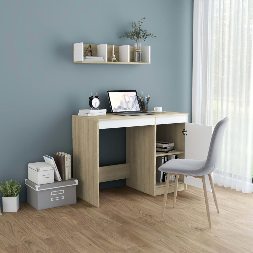 Desk White and Sonoma Oak 100x50x76 cm Chipboard